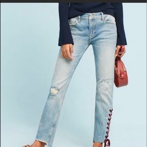 Pilcro Velvet-Laced Mid-Rise Slim Straight Jeans